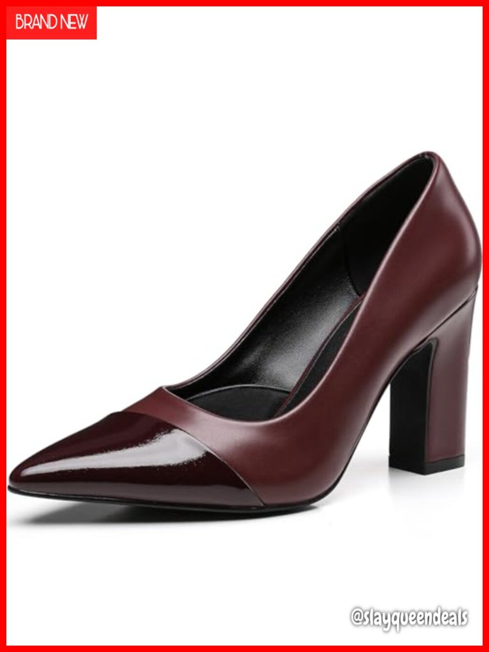 Women's Pointed Toe Chunky Block Heel Pumps 3.54" Slip-On Dress Office Shoes